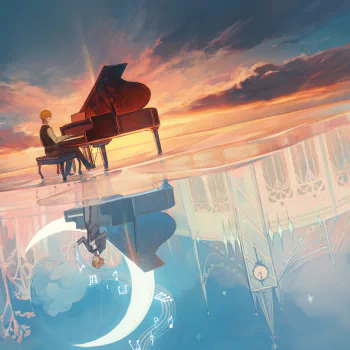 moon blonde short hair piano Anime music anime sunset PFP