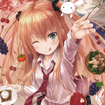 tie wink green eyes orange hair long hair Anime girl anime girl PFP