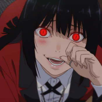 Forum avatar of Yumeko Jabami from the anime Kakegurui, featuring her intense red eyes and dark hair with a playful, mischievous expression.