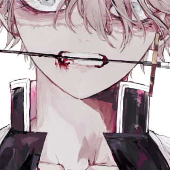 Forum avatar of Sanemi Shinazugawa (Demon Slayer: Kimetsu no Yaiba) — close-up anime profile with a blood-smeared mouth clenching a thin rod, cropped at the eyes and collar.