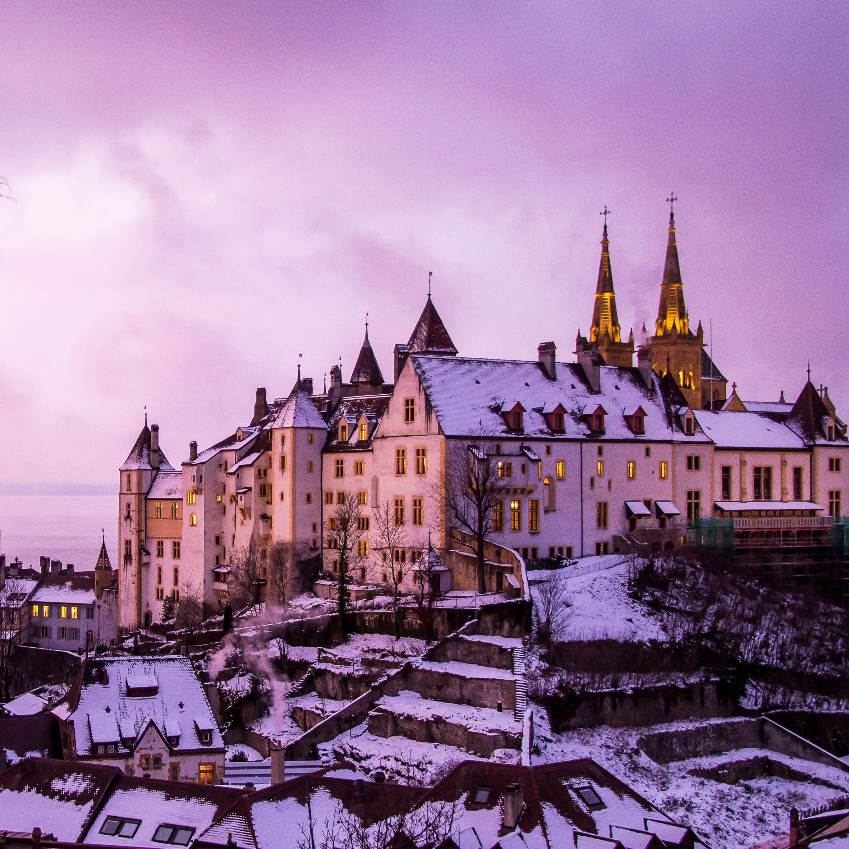 Neuchatel Castle in Switzerland at Wintertime