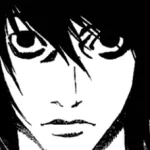 Black-and-white close-up of L (Death Note) anime face, high-contrast and stylized as a forum avatar/pfp.
