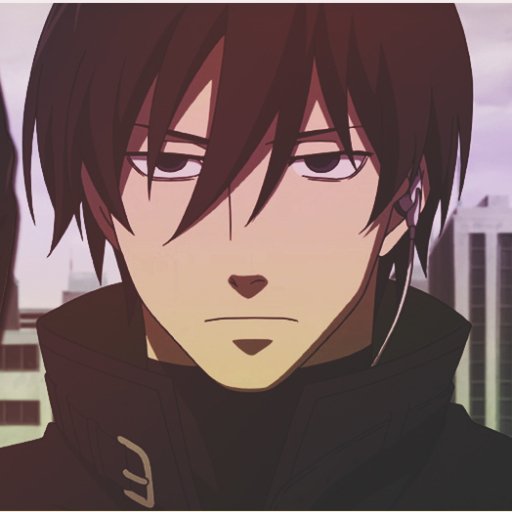 Forum avatar of Hei (Darker than Black): close-up of a stoic anime young man with dark hair, an earpiece and high-collared coat against a muted city skyline.