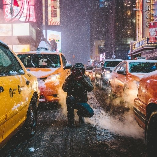 Download Snowfall Street Taxi New York USA Winter Night Car Man Made Camera Winter Night PFP