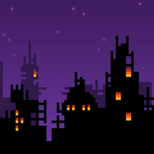 Black and purple pixel art city