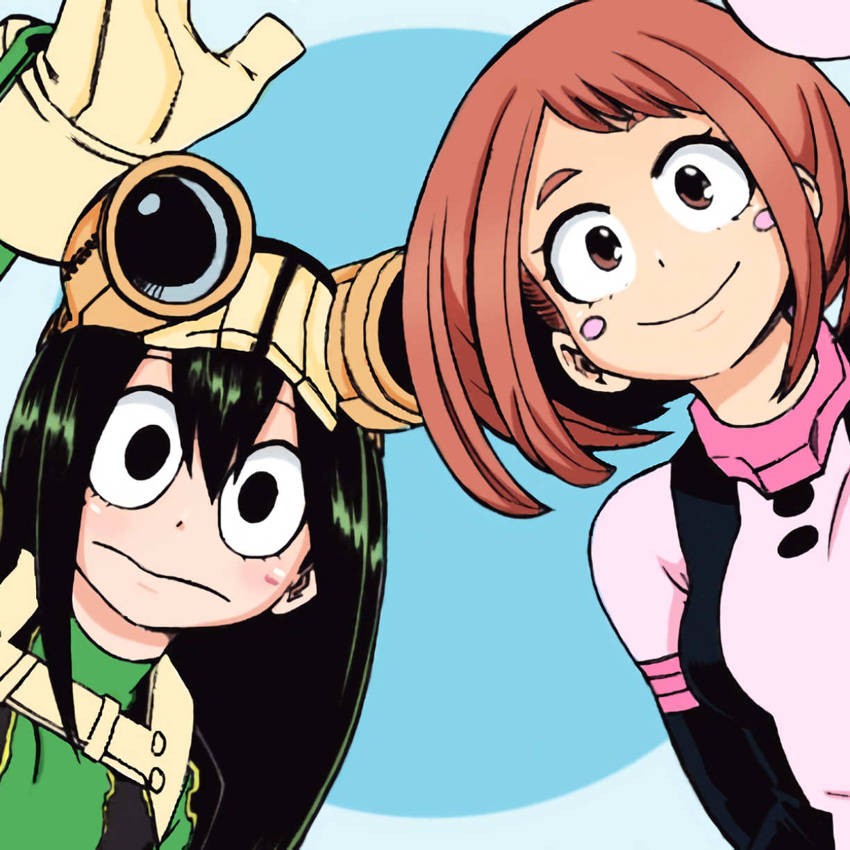 Forum avatar of Tsuyu Asui and Ochaco Uraraka from My Hero Academia — an anime-style profile portrait of the two smiling.