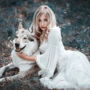 dog white dress blonde model woman PFP