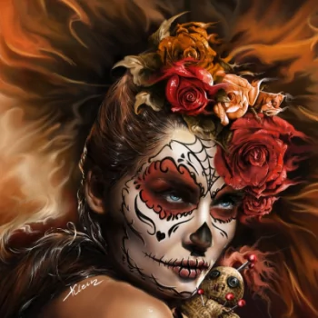 flower rose blue eyes face sugar skull artistic PFP
