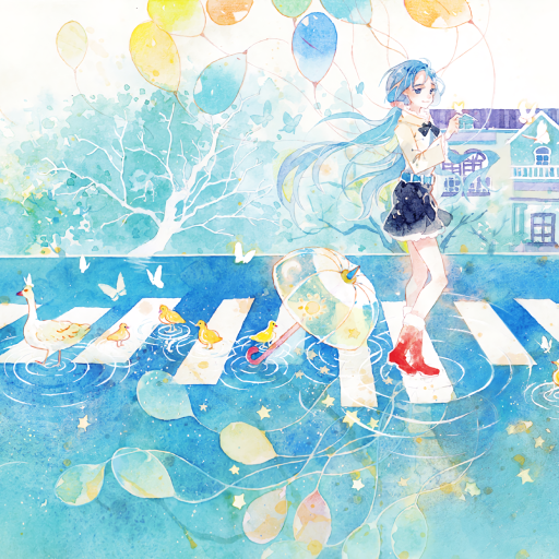 Download Blue Hair Duck Umbrella Balloon Twintails Anime Original PFP