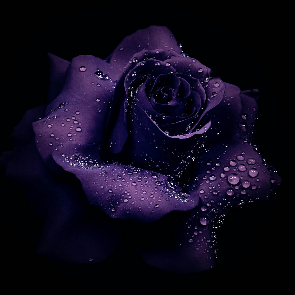Dew Drops on Purple Rose