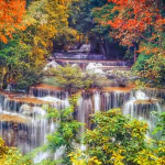  Cascading Waterfall in Autumn Forest