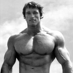 Arnold showing off his muscles