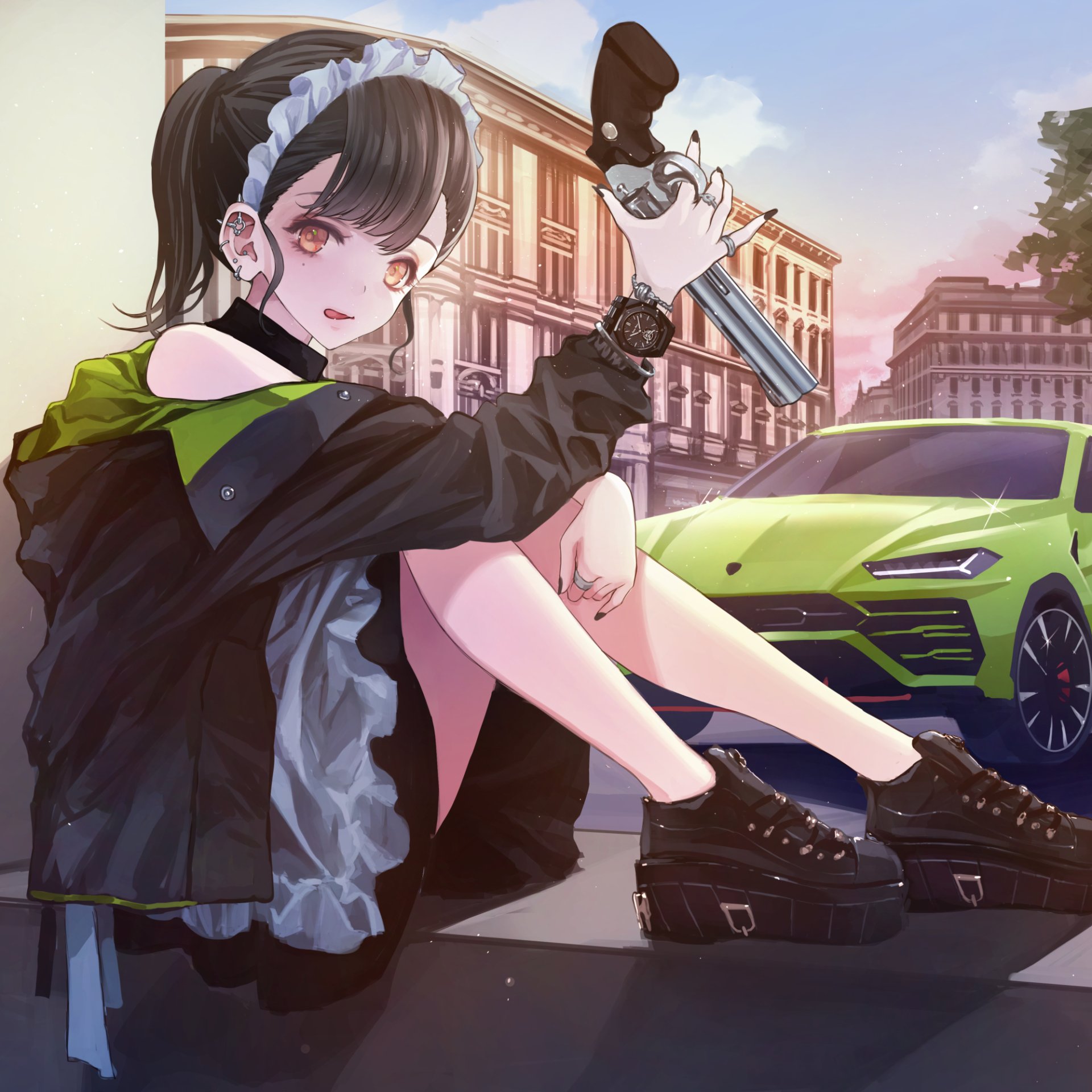 Download Car Lamborghini Maid Gun Anime Original Anime Car PFP
