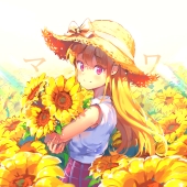Cute anime girl with an armful of sunflowers by Shijohane