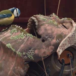 Digital avatar featuring a whimsical robot face partially covered with green moss, creating a lively profile picture with a nature-inspired robotic theme.