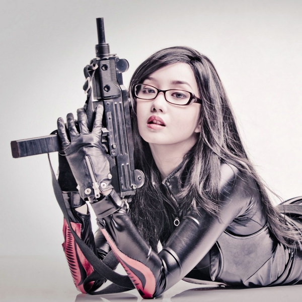 Download Cosplay Leather Brunette Glasses Weapon Asian Model Woman Mood PFP