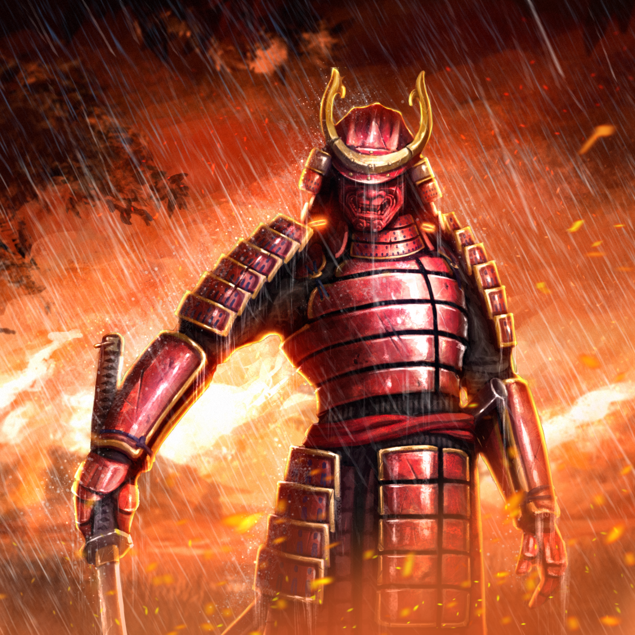 Download Rain Mask Armor Katana Sword Samurai Fantasy PFP by Andrew Mironov