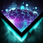 Abstract 3D crystalline heart in purple and blue inside a glowing teal chevron, luminescent particles around — stylized forum avatar/profile picture.