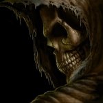 Dark, grim reaper avatar with a shadowy skull face partially concealed by a tattered hood, evoking a mysterious and eerie presence.