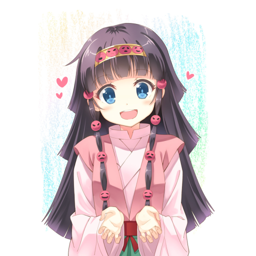 Forum avatar of Alluka Zoldyck (Hunter x Hunter): smiling anime portrait with purple hair, big blue eyes, pink kimono and heart accents.