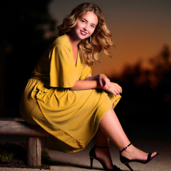 yellow dress depth of field lipstick high heels model smile woman PFP