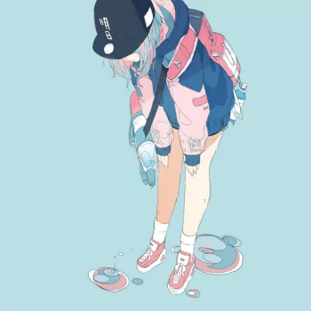 blue hair hat backpack water Anime Original PFP