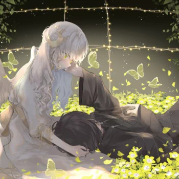 yellow flower Romantic lying down wings angel couple Anime Original anime couple anime angel PFP
