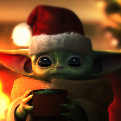 Baby Yoda wearing a santa hat by Mizuri