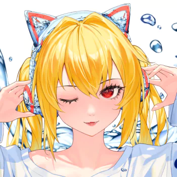 headphones blonde red eyes wink face Anime Original PFP