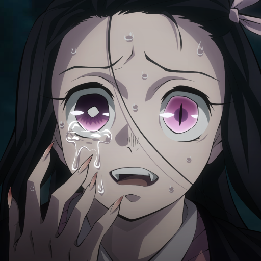 Close-up anime avatar of Shinobu Kochou from Demon Slayer: Kimetsu no Yaiba with teary eyes and a distressed expression.
