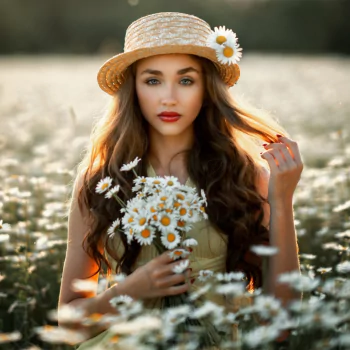 lipstick white flower brunette hat model woman PFP