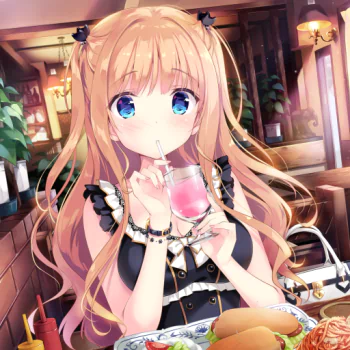 straw drink blush blue eyes twintails blonde long hair Anime Original PFP