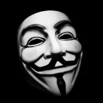 Forum avatar: high-contrast Guy Fawkes/Anonymous mask on a black background — a tech-themed profile photo symbolizing online anonymity.
