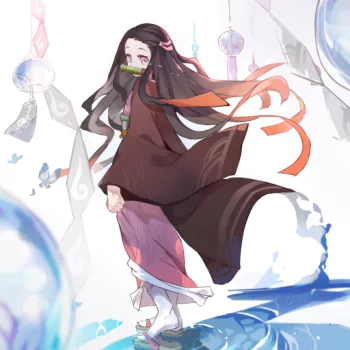 yukata pink eyes brown hair long hair Demon Slayer: Kimetsu no Yaiba Nezuko Kamado Anime PFP