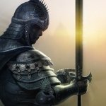 Forum avatar of a fantasy warrior: a helmeted, armored knight gripping a vertical sword against a glowing horizon.