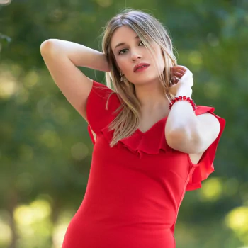 red dress blonde depth of field model woman PFP