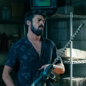 Forum avatar of Billy Butcher from the TV show The Boys (2019), grim-faced in a dim workshop gripping a large power drill.