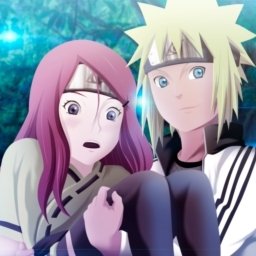 Anime forum avatar/pfp of Kushina Uzumaki and Minato Namikaze (Naruto): Minato holding a surprised Kushina against a glowing forest backdrop.