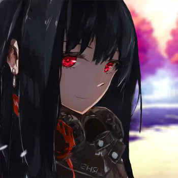 black hair red eyes headphones Anime PFP