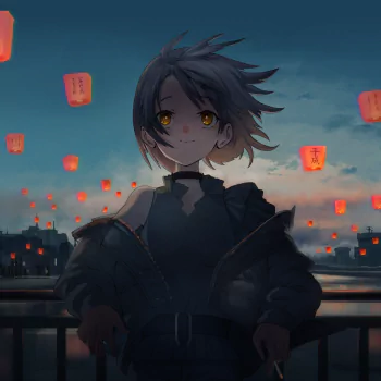  Girl looking at lanterns in the sky by Osd