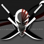 Anime-style avatar featuring the Hollow mask from Bleach, set against crossed swords on a dark background, creating a striking and intense profile image.