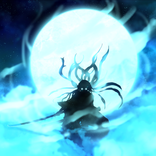 Silhouetted Muichiro Tokito from Demon Slayer: Kimetsu no Yaiba stands with swords drawn against a glowing full moon, surrounded by mist and ethereal blue light in this anime forum avatar.