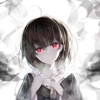 short hair black hair smoke red eyes Anime girl anime girl PFP