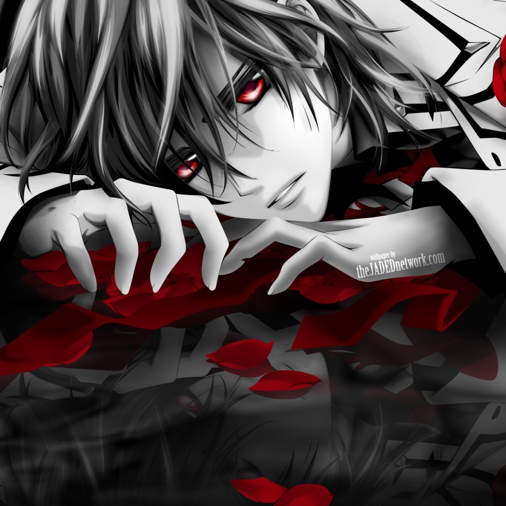 Sad Anime Boy with Red Roses