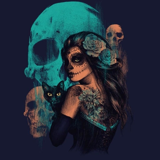 Sugar Skull Girl and Cat