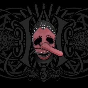 Forum avatar: Slipknot-style dark mask with long pink tongue, metal studs and gothic tribal background — heavy/industrial/nu metal music.