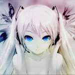 Anime-inspired profile picture featuring a character with long white hair and blue eyes, wearing headphones, surrounded by butterfly motifs, embodying the Vocaloid aesthetic.