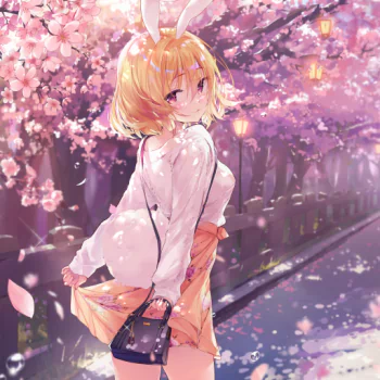 spring skirt purple eyes cherry blossom bunny ears blonde animal ears Anime girl anime girl Spring Anime PFP