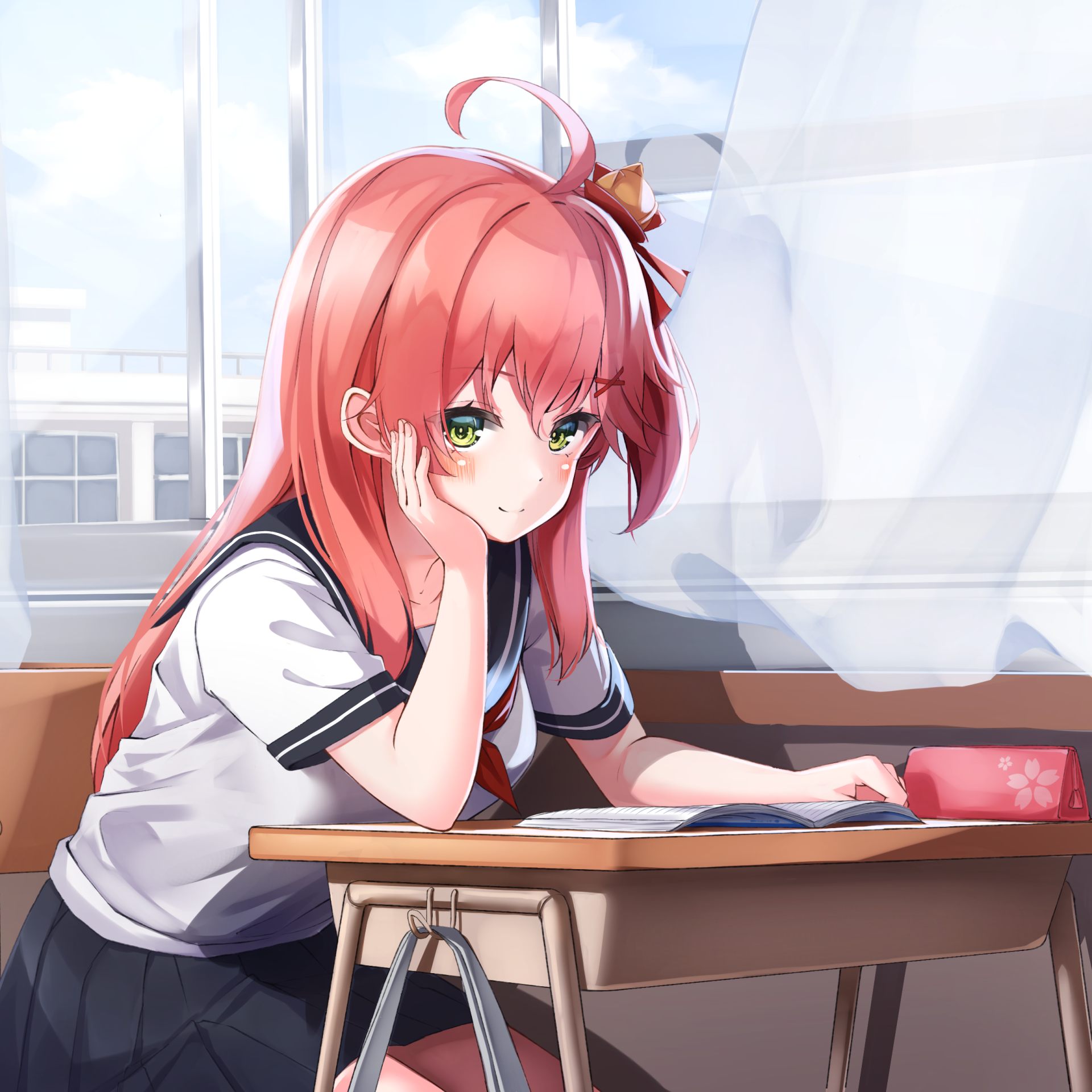 Download Pink Hair Green Eyes School Uniform Hololive Virtual Youtuber Sakura Miko Anime PFP