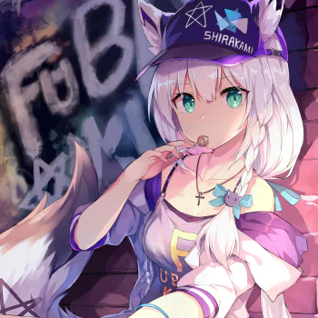 animal ears cap braid aqua eyes white hair Virtual Youtuber hololive Shirakami Fubuki Anime PFP